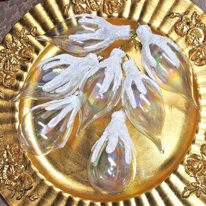 IRRIDESCENT BLOWN GLASS ORNAMENTS Christmas finial tear drop 7 in BOX VTG USA